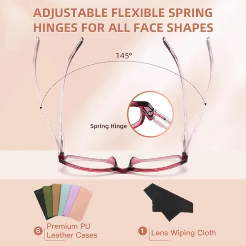 Miniatura 4 de Reading Glasses for Women,6 Pack Blue Light Blocking Glasses for Women,Fashion Readers with Spring Hinge Eyeglasses