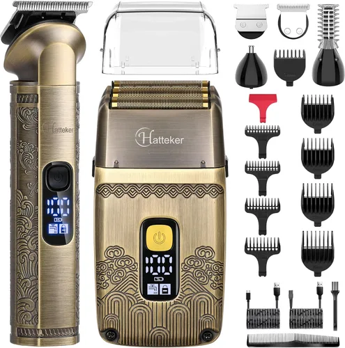Hatteker Cortapelos Profesional Maquinilla de Afeitar Eléctrica Afeitadoras de Lámina para Hombres Cuerpo Nariz Oreja Kit de Aseo de Cabello con
