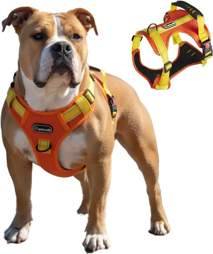 Miniatura 18 de Arnés táctico para perro de tamaño M sin tirones, con asa y ribete reflectante, arnés ajustable para el pecho con clips de correa delantera y Caqui
