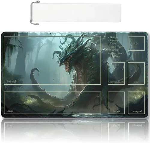 Miniatura 36 de Tapete de juego MTG cosido de alta calidad con zonas y parte trasera de goma antideslizante, tapete de juego TCG para MTG y otros juegos de cartas