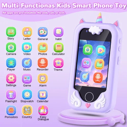 Miniatura 2 de Lapare Juguete de teléfono inteligente para niños para niñas, pantalla táctil de 2.8 pulgadas con doble cámara, juego, reproductor de música