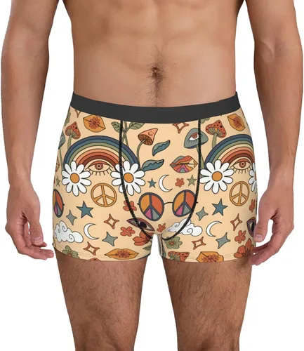 Miniatura 9 de Calzoncillos tipo bóxer con símbolo de paz, diseño de hongos arcoíris, hippie, para hombre, transpirables, cómodos
