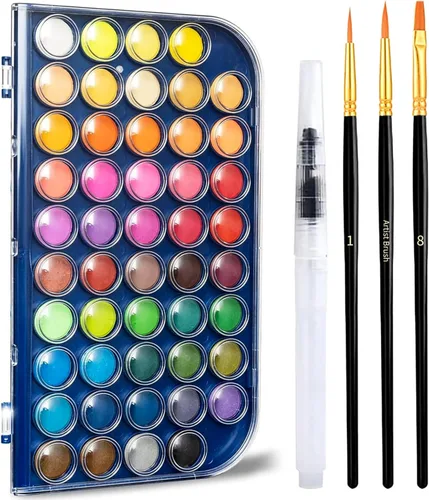 Miniatura 10 de GETHPEN Pintura de acuarela, juego de pintura de acuarela, juego de pintura de acuarela lavable de 48 colores con pincel, bolígrafo de agua Negro