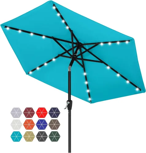 Miniatura 34 de ABCCANOPY Sombrillas solares duraderas para patio con 32 luces LED de 7.5 pies (beige claro)