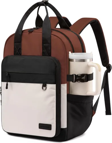 Miniatura 7 de LOVEVOOK - Mochila para portátil de viaje y trabajo, 15,6 pulg., Moderno Beige-verde claro-verde oliva-negro