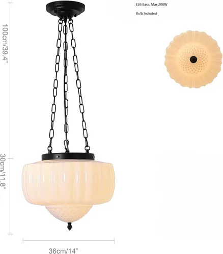 Miniatura 4 de FCTWAKS Lámpara colgante grande de vidrio lechoso, candelabro de techo estilo Schoolhouse de mediados de siglo de 14", candelabro vintage
