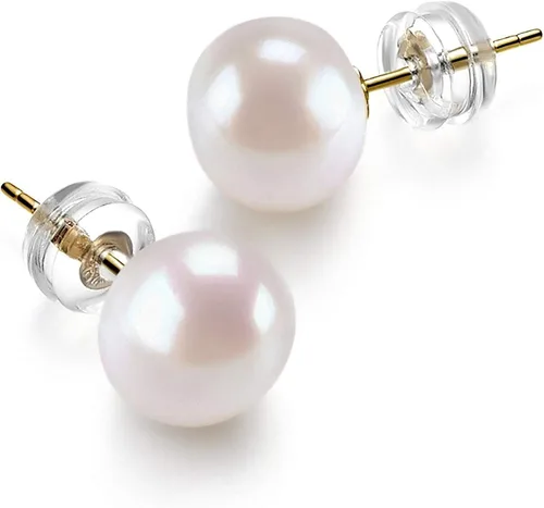Miniatura 3 de PAVOI - Aretes de botón con perlas cultivadas de agua dulce AAA+, color blanco, y oro de 14 quilates