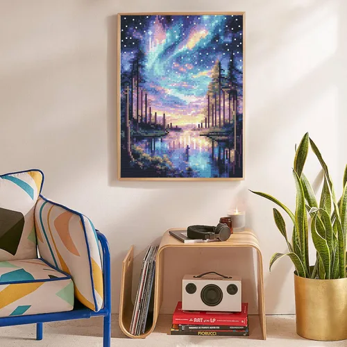 Miniatura 3 de Kits de pintura de diamantes de cielo estrellado Offito para adultos, kits de pintura de diamantes 5D Aurora Lake para principiantes, fantásticos