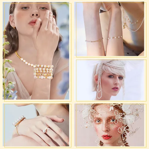 Miniatura 7 de Audab Cuentas de perlas para hacer pulseras, 970 cuentas espaciadoras de perlas y doradas para hacer joyas