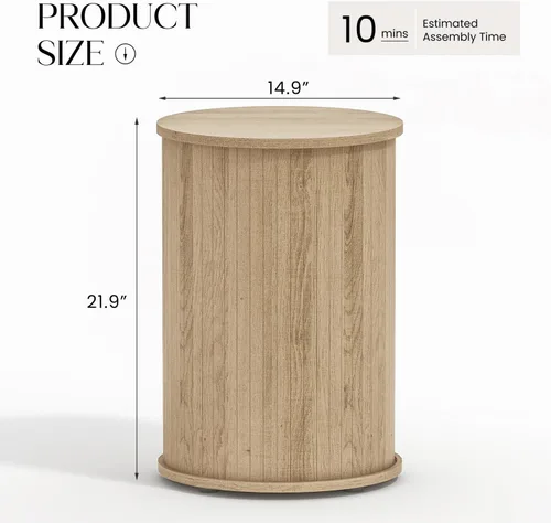 Miniatura 2 de Mesa auxiliar redonda acanalada para sala de estar, moderna mesa auxiliar de madera para sofás y sofás para espacios pequeños, mesa de noche de 21.9