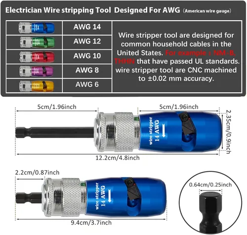 Miniatura 4 de Herramienta pelacables para taladro, calibre AWG6 8 10 12 14, juego de herramientas profesionales para electricista, herramienta de torsión