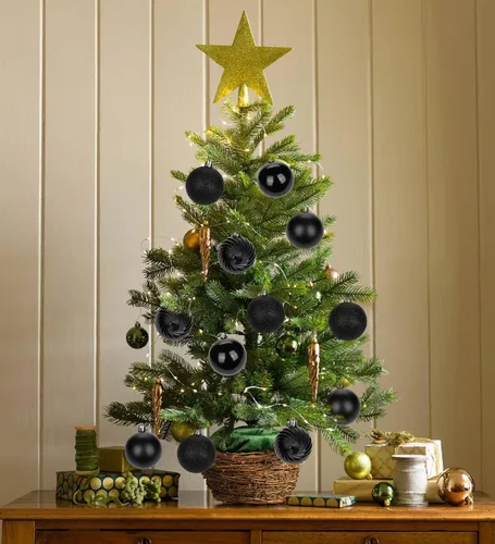 Miniatura 2 de Adornos de bolas de Navidad negras de 2.36 pulgadas, 25 piezas inastillables, set de adornos de Navidad, bolas de Halloween, adorno negro para árbol