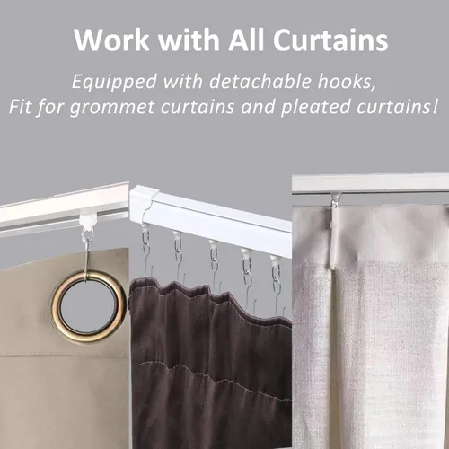 Miniatura 5 de Riel de techo de 6 pies para cortinas, nunca se oxida y tiene suficientes rodillos y ganchos y se desliza silenciosamente para cortina para ventana