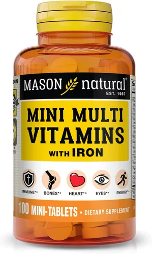 MASON NATURAL Vitaminas Multi Diarias Mini con Hierro, Vitaminas A, C, D, E, B1, B2, B3, B6, B12, Ácido Fólico y Calcio, Suministro de 100 Días (1