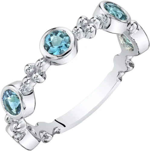 Peora Tiara apilable de 5 piedras para mujer, plata de ley 925, piedras natales de piedras preciosas naturales, 0.075in de ancho, tallas 5 a 9,