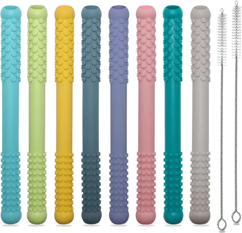 Hoaisun Juguetes de dentición de 3 a 6 meses, paquete de 8 mordedores de silicona para bebés, tubos de dentición, palos para bebés de 6 a 12 años,