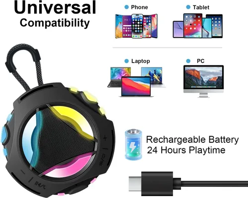 Miniatura 7 de Altavoz de ducha Bluetooth impermeable, altavoces Bluetooth portátiles inalámbricos, para exteriores, IPX7 flotante, micrófono integrado, tiempo