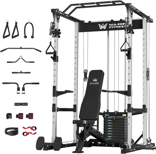 Miniatura 10 de MAJOR FITNESS Drone1 Power Cage - Rack de potencia multifunción para gimnasio en casa, estante para sentadillas, sistema de cruce de cables