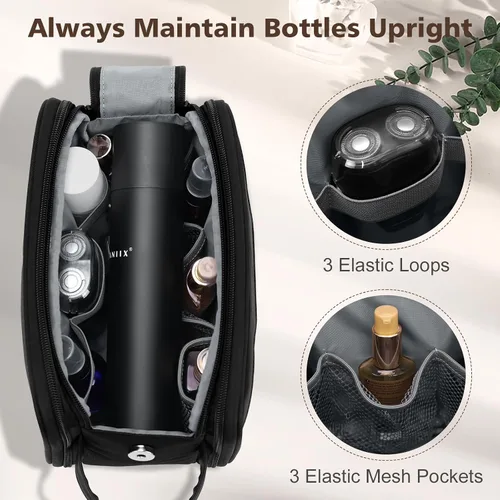 Miniatura 4 de Bolsa de aseo Wedama para hombres, bolsa de aseo colgante de viaje para viajes de negocios, natación, camping, Negro, M, Classic