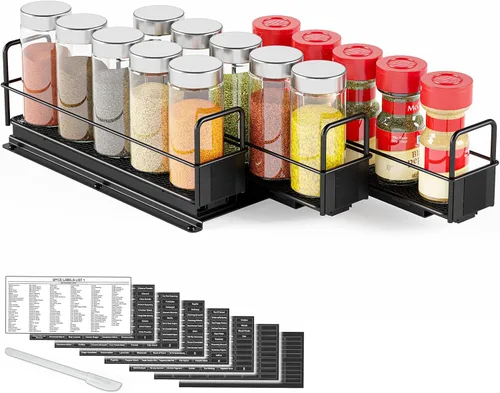 SpaceAid Organizador de estantes de especias extraíble para gabinete, organizador de condimentos deslizante y resistente para cocina, organizador de