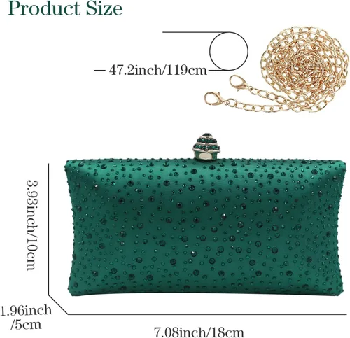 Miniatura 27 de Simcat Bolso de mano de noche con diamantes de imitación para mujer, bolso de fiesta de graduación, boda, novia, fiesta, bolsa de mano con cadena