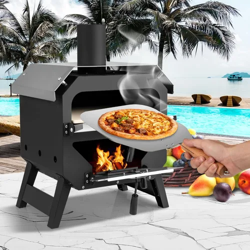 Miniatura 2 de Happygrill Horno de Pizza para Exteriores, Estufa de Pizza Portátil de 12" de leña con Piedra para Pizza, Pala para Pizza y Funda de Tela Oxford