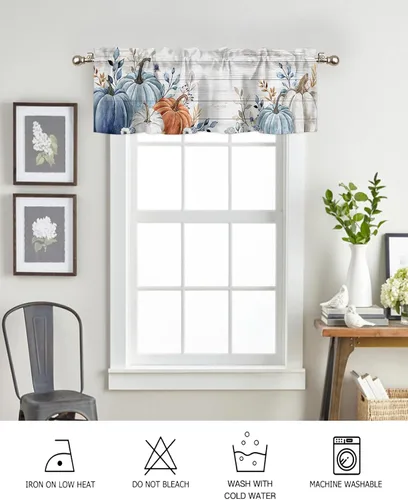 Miniatura 7 de Cenefas de cortina de otoño de calabaza naranja azul gris para ventanas de sala de estar, cenefas de cortina de Acción de Gracias para dormitorio