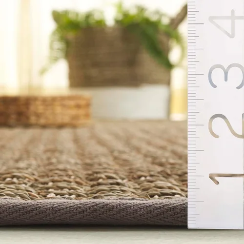 Miniatura 7 de SAFAVIEH Alfombra cuadrada de 6 pies, colección de fibra natural, natural y gris, hierba marina, patrón de tejido de canasta con borde (NF114P)