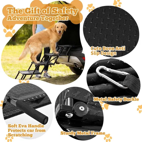 Miniatura 3 de Escaleras para perros para automóvil, escaleras plegables antideslizantes de 5 escalones para mascotas, escalones ligeros para perros mayores