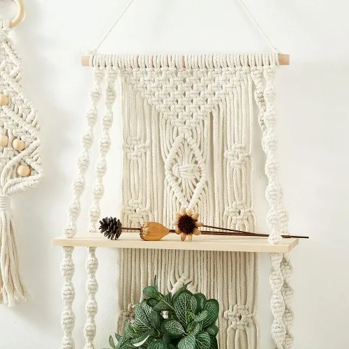 Miniatura 3 de Estante de macramé para colgar en la pared, estantes bohemios para colgar en la pared de plantas pequeñas, marcos de fotos, decoración del hogar, 2T