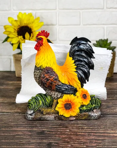 Miniatura 9 de Ebros Gift Farm Morning Crow Rooster - Servilletero para cena, 6 pulgadas de alto, mesa occidental rústica, centro de mesa decorativa de pollos
