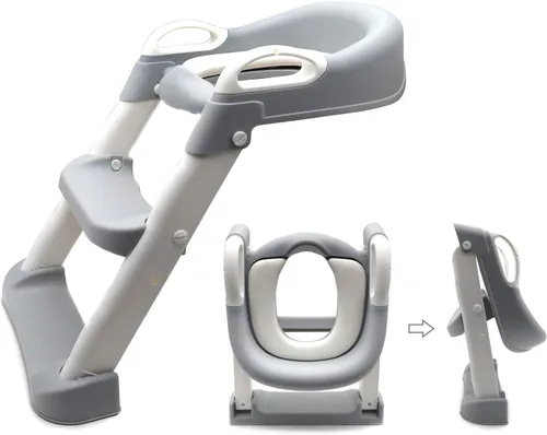 Miniatura 11 de Asiento de escalera de inodoro clásico para entrenamiento para ir al baño con cojín mejorado, silla de inodoro/entrenador de inodoro para bebés Kit