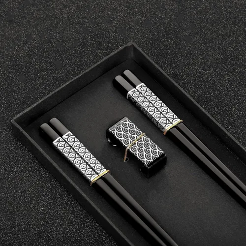 Miniatura 8 de Palillos de Metal Reutilizables 2 Pares de Palillos de Acero Inoxidable 18/8 Chapados en Titanio con Soporte, Aptos para Lavavajillas, Ligeros, Negro