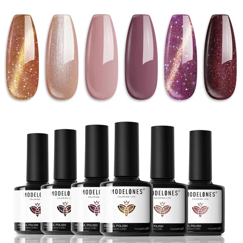 Miniatura 15 de modelones - Juego de 6 esmaltes en gel, tonos verano, rosa, rosa fuerte, rosa neón, blanco, magenta, de suave claro a oscuro,arte para amantes
