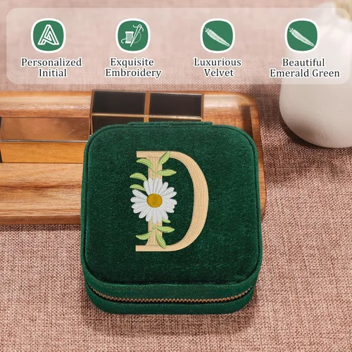Miniatura 2 de GSPY Joyero de viaje de terciopelo, estuche de viaje pequeño, joyero personalizado con inicial, organizador de joyas de viaje, regalos