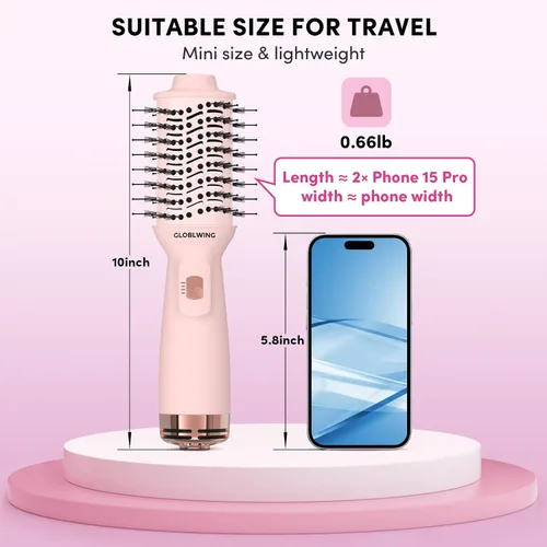 Miniatura 3 de Cepillo secador automático de pelo de viaje de doble voltaje, compacto mini cepillo de aire caliente con enchufe europeo, secadora de un paso