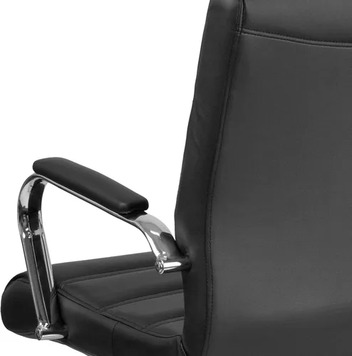 Miniatura 15 de Flash Furniture - Silla giratoria Whitney de respaldo medio con asiento acolchado y reposabrazos de LeatherSoft, silla de oficina ajustable en Negro