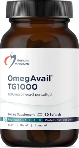 Designs for Health OmegAvail TG1000 - Suplemento de aceite de pescado TG (triglicérido) con EPA/DHA - Altamente concentrado 1000 mg de omega-3 por