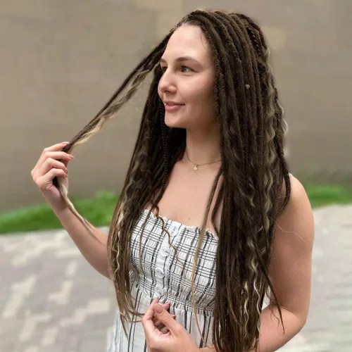 Miniatura 2 de Extensiones de rastas trenzadas bohemias de 24 pulgadas, 10 hebras de rastas sintéticas rizadas color marrón degradado con trenza de caja, rastas