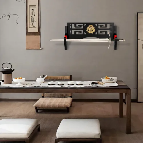 Miniatura 5 de Alyoen Soporte de pared Katana para espada Samurai con gancho acolchado de terciopelo y patrón de dragón, soporte de espada para sable de luz
