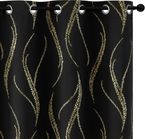 Miniatura 27 de Yakamok Cortinas opacas de 84 pulgadas de largo para sala de estar, con aislamiento térmico, patrón de líneas onduladas doradas, patrón de puntos