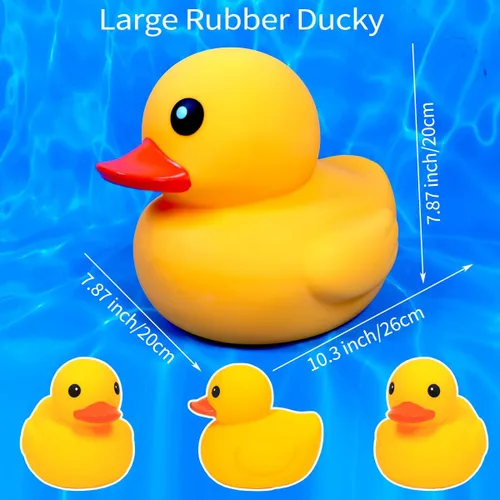 Miniatura 4 de 10.3 pulgadas Sin Agujero Gigante/Grande Impermeable Sin Ruido 'Bebe' Pato de Goma Divertido Amarillo/Ducikes Juguete de Baño/Piscina/Agua Sin