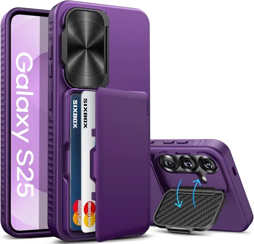 Miniatura 30 de Funda para Samsung Galaxy S25 FE, tarjetero integrado, soporte y cubierta para lente, prueba de caídas de grado militar, borde de silicona suave