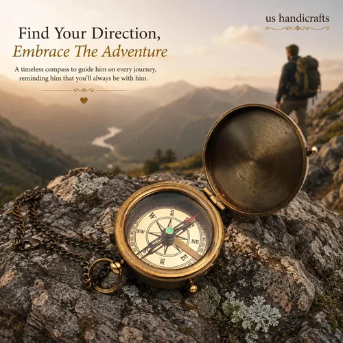 Miniatura 2 de Brass Compass with Wooden Case Engraved Compass from Mom to Son Graduation Gift, Birthday, Inspirational Travel Keepsake