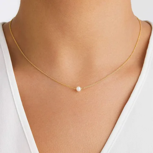 Miniatura 5 de Collar de perlas de oro macizo de 14 quilates para mujer, collar con colgante de perlas cultivadas de agua dulce real, collar de 0.39 pulgadas