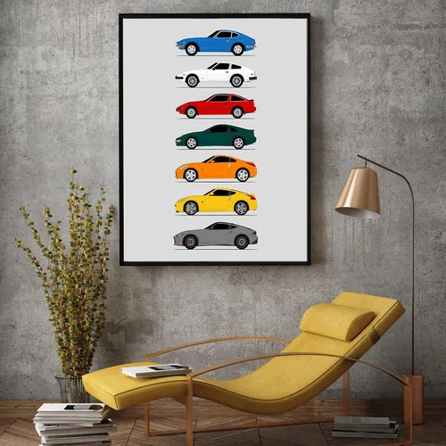 Miniatura 3 de Custom Car Posters Póster hecho a mano compatible con Nissan Z Car Generations (perfil lateral), decoración artística de Datsun Fairlady Z