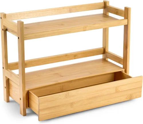 Miniatura 9 de Sorbus Organizador de encimera de baño de bambú, estante de 2 niveles con cajón oculto para tocador, estación matcha, organizador de fregadero