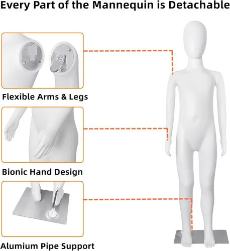 Miniatura 3 de Maniquí de cuerpo completo para niños, forma de vestido infantil de 43.3 pulgadas, torso de maniquí ajustable sin rostro, pantalla de maniquí