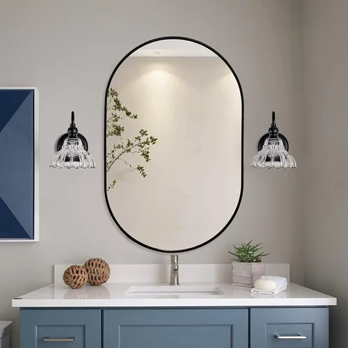 Miniatura 7 de Moderno aplique de pared negro mini lámpara de pared hecha de cuerpo de metal y vidrio estampado prensado retro luz de tocador para dormitorio