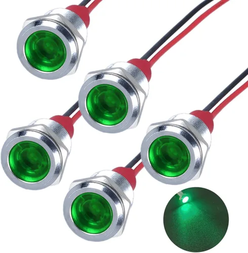 Miniatura 15 de 5Pcs 12V-24V Luz indicadora LED de ahorro de energía Montaje de orificio 8mm (1/3") 20mA Señal de lámpara de cabeza plana ancha impermeable piloto